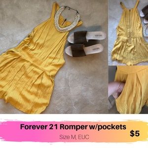 Forever 21 Mustard Romper with Pockets EUC